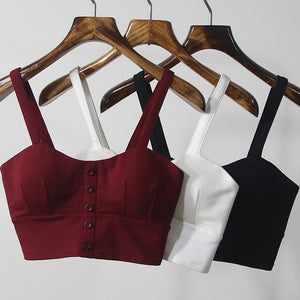 gkfnmt Crop Top  Women Camis Halter Top Women Camisole 2020 Summer Sexy Sleeveless Slim Low Chest Button Roupas Femininas